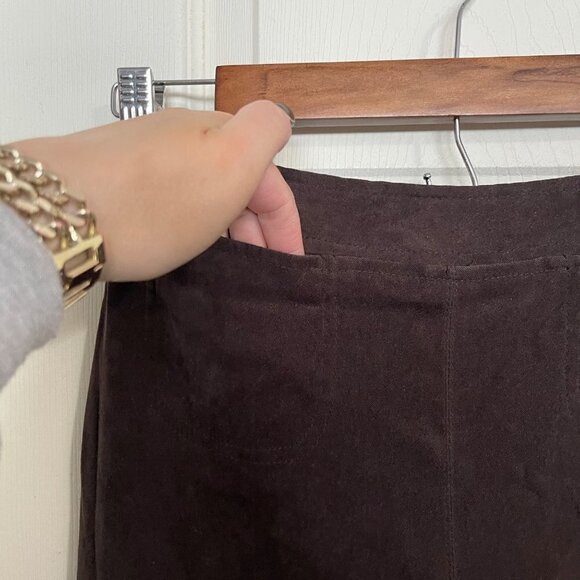 Express Womens Vintage Brown Y2K Faux Suede High Rise Straight Leg Pants Sz 1/2 - Picture 6 of 8